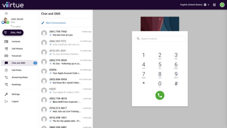 Anonymized example of Viirtue's white label softphone.