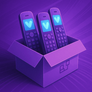 A box of branded viirtue phones from a provider voip wholesale.